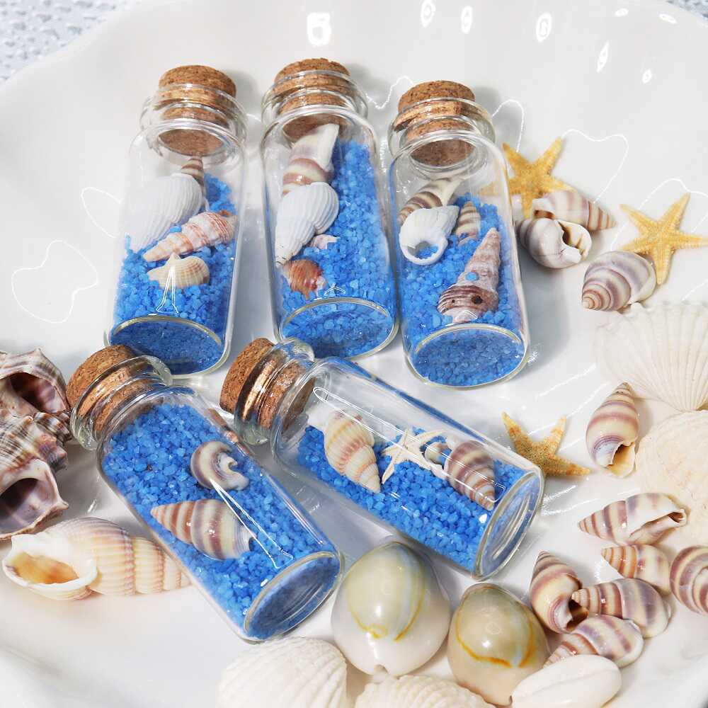 Botella de mar azul botella de rafting botella de deseo botella de regalo creativo botella de vidrio conchas pequeñas botellas de regalo de cumpleaños