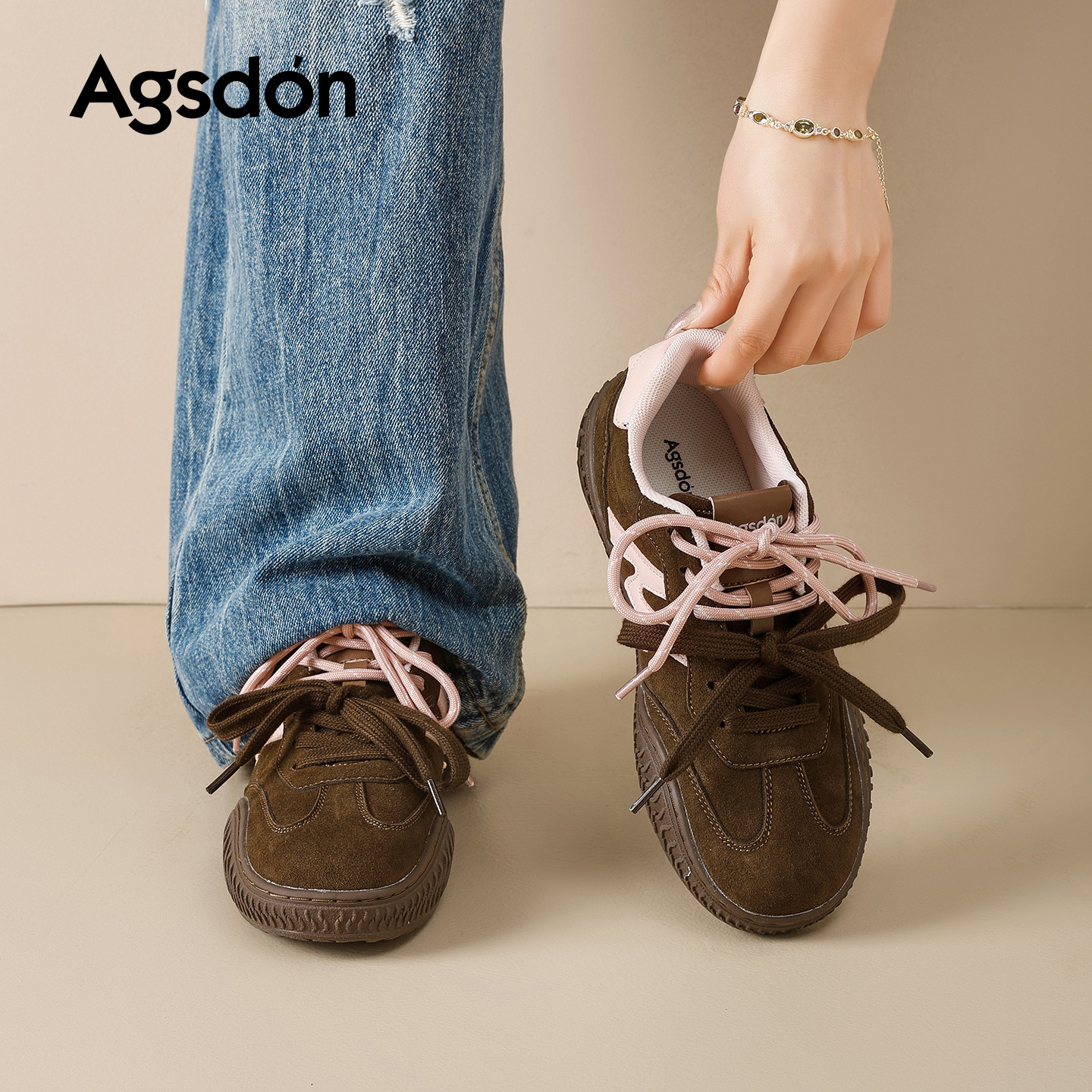 Augu Shiden retro zapatos de entrenamiento de mujeres 2026 primavera nuevo tipo de suela gruesa Gump zapatos casuales marrones suaves