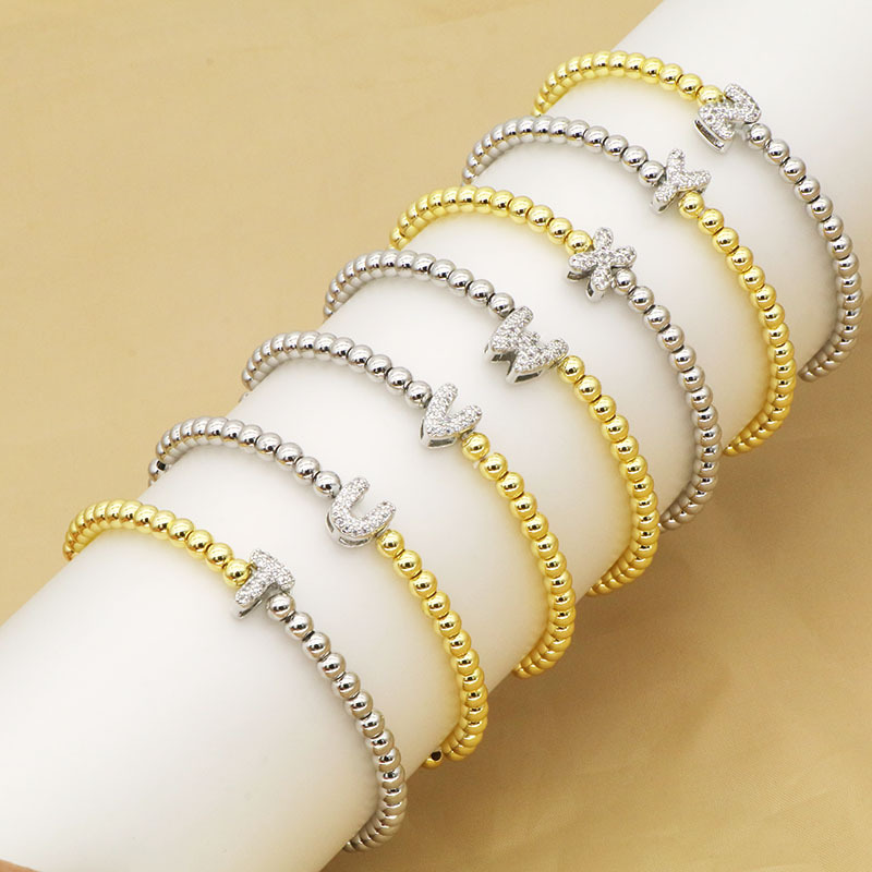 13g Weight Copper Pendant Material Zircon Inlay Material Bracelets Classification Copper Chain Material ball chain Chain Type 1 Piece Quantity Holiday, Daily Occasion Copper Material Letter Pattern All Seasons Season Women's Gender Plating Design Modern Style Style Wholesale Jewelry Modern Style Letter Copper Zircon Plating Bracelets Ball Chain 3