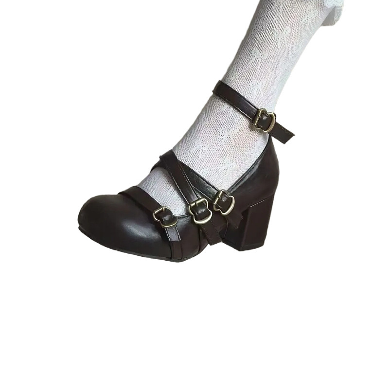 Retro negro francés tacones gruesos zapatos de una sola mujer 2026 nueva primavera con falda universal aumento de altura zapatos mary-zhen
