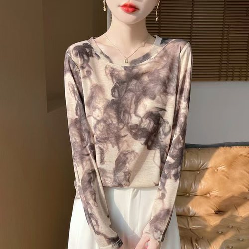 Wholesale Lyocell Tencel 2025 Spring Women's Tie-Dye Short-Sleeve Round Neck Casual Basic Top Stylish and Versatile