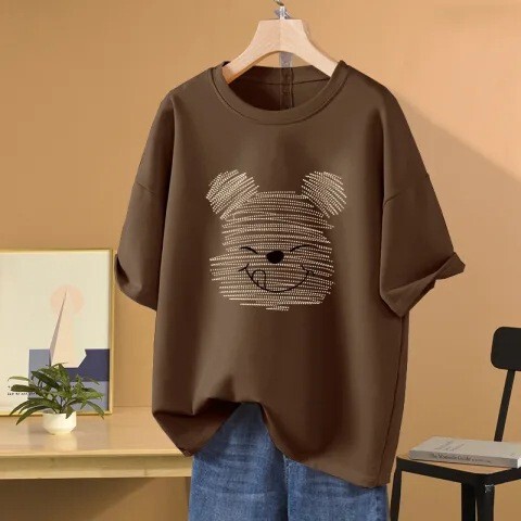 Pure Cotton Brown Bear Short-Sleeved T-Shirt for Women, Summer Fashion Loose Half-Sleeved Design Niche Hong Kong Style Chic Top Pure Cotton Brown Bear Short-Sleeved T-Shirt for Women, Summer Fashion Loose Half-Sleeved Design Niche Hong Kong Style Chic Top