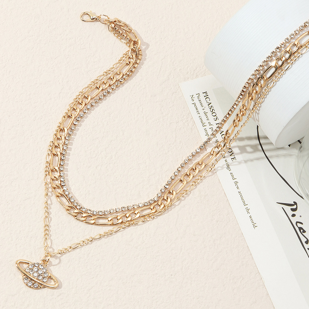 fashion multi-layer rhinestone geometric chain planet necklace wholesale nihaojewelry