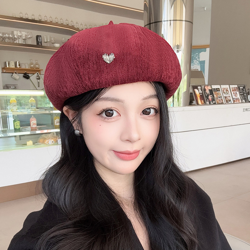 韩版复古爱心贝雷帽子女秋冬季时尚百搭画家帽大头围显脸小南瓜帽|undefined