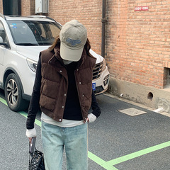 灯芯绒马甲女短款2025新款秋冬季坎肩无袖背心外套面包服加厚马夹