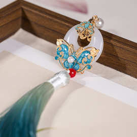 古风点翠烧蓝蝴蝶压襟复古汉服配饰禁步古装腰间配饰旗袍挂饰饰品