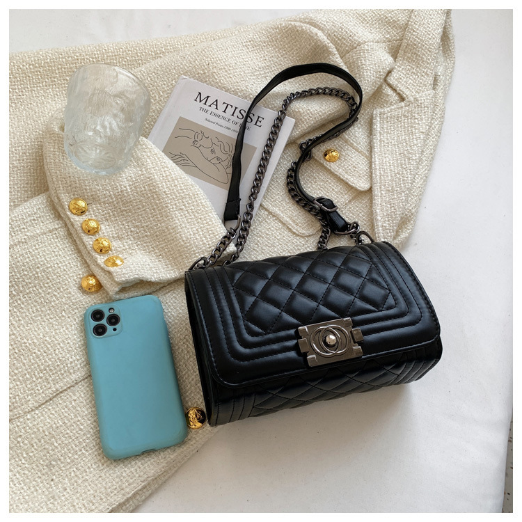 Bolsa de ombro feminina estilo coreano com corrente transversal_voghion.com