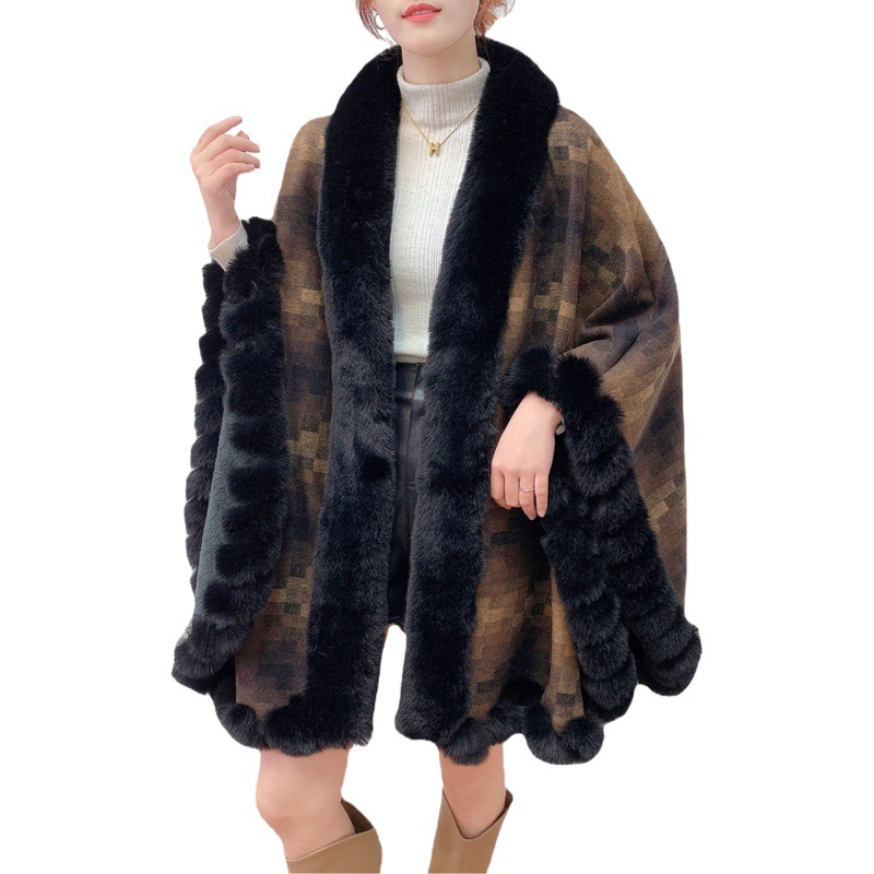 2023 invierno cálido Nueva piel de imitación de las mujeres de comercio exterior Europeo y Americano Del Cabo bufanda del Mantón desgaste de la piel de invierno de imitación de piel de conejo Rex