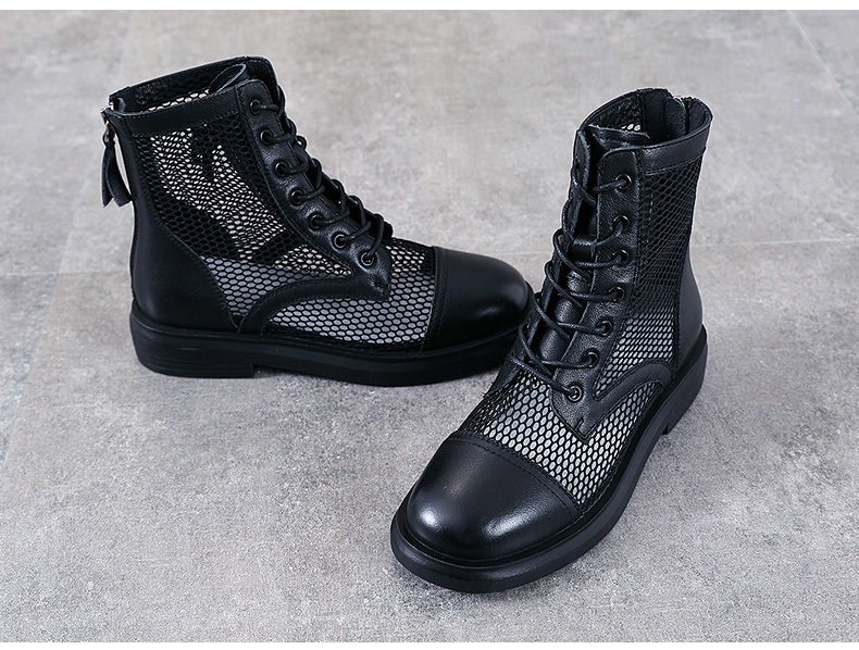 Boot Martin lưới thoáng khí mùa hè cho nữ, da thật phong cách Anh — Màu đen chi tiết 11