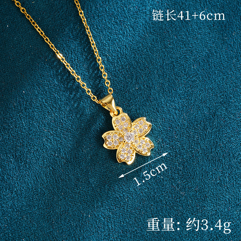 Vietnam Shajin estilo coreano pequeño, fresco, simple, de alta gama, lleno de diamantes, collar de flores de cerezo, pendientes, fuente de joyería que no se desvanece durante mucho tiempo