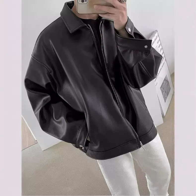 皮衣外套男皮夹克机车服休闲潮痞帅美式复古春秋黑色PU男皮褂衣服