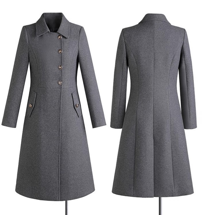 Fashion woolen coat women's winter long stewardess 4s shop professional temperament cotton and thickening woolen coat overalls