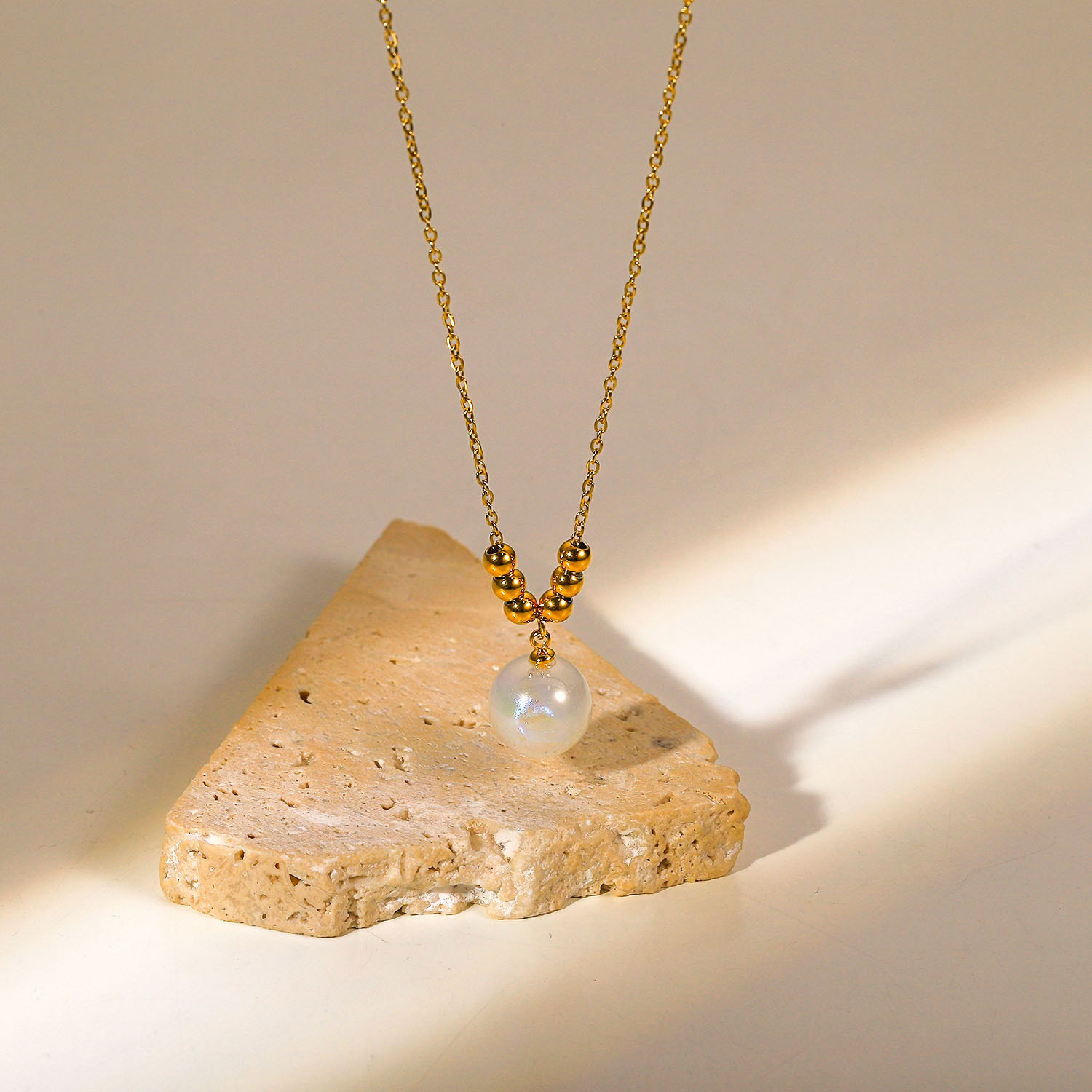 Einfache Edelstahl 18K Gold berzogen Perle Perle Halskettepicture1