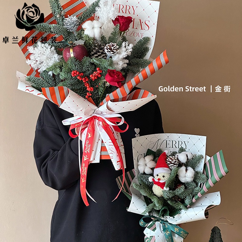 圣诞节花束包装纸防水珠光膜礼物礼品打包包花纸花店手工diy材料