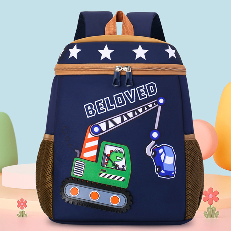 Mochila infantil de dibujos animados, coche de ingeniería, mochila escolar para niños, jardín de infantes, mochila transpirable para niñas de clase media y grande, luz
