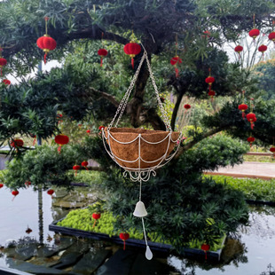 European Coconut Palm Hanging Basket Hanging Woven Flower Pot Wrought Iron Hook Pot Wall Hanging Balcony Hanging Succulent Flower Pot