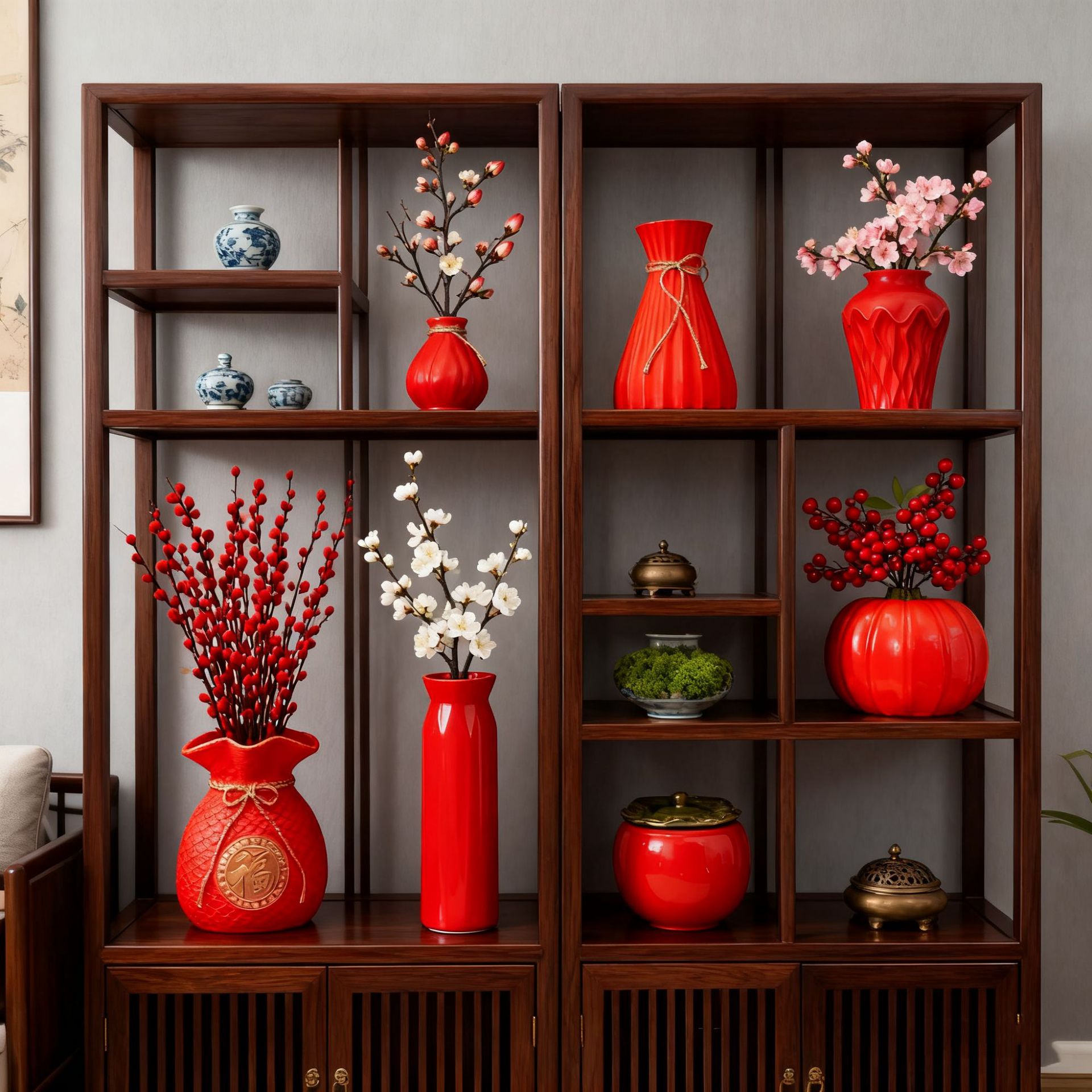 New Year Red Vase Light Luxury Flower Arrangement Ornament Wedding Festive Red Vase Living Room Desktop Decoration Vase