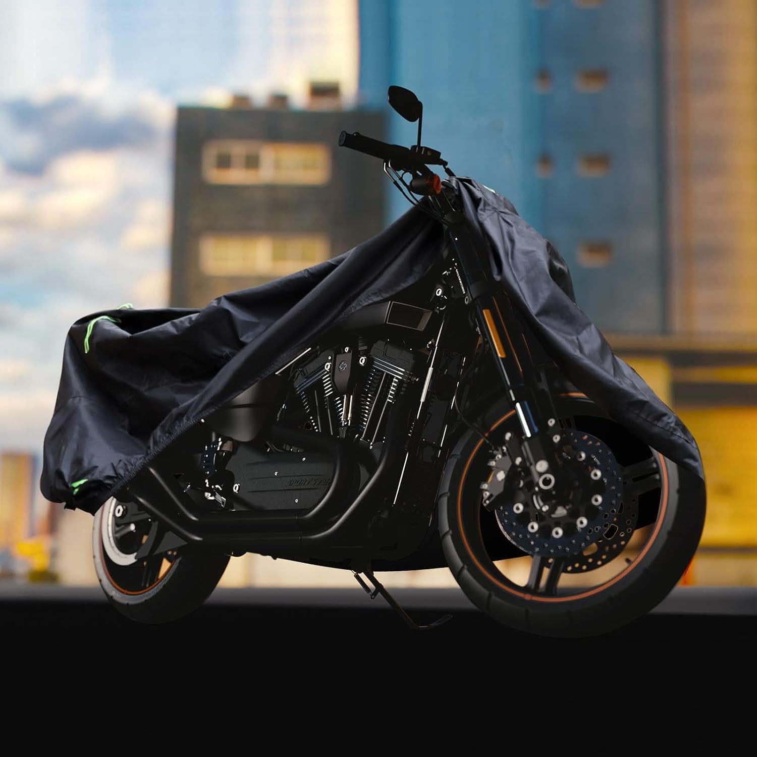 Cross-Border Motorcycle Cover Rainproof and Sunproof 210D Electric Vehicle Clothing Dustproof Cover Motorcycle Clothing with Green Reflective Strip