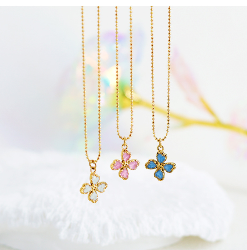 6g Weight Titanium Steel Pendant Material Pendant Necklace Classification Titanium Steel Chain Material Wholesale Jewelry Casual Retro French Style Leaf Flower Titanium Steel Enamel Pendant Necklace