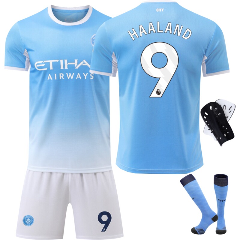 2627 Manchester City Home Blue No. 9 Haaland Jersey 47 Foden Doku Football Uniform Kidsren's Men's and Women's Suit 2627 Manchester City Home Blue No. 9 Haaland Jersey 47 Foden Doku Football Uniform Kidsren's Men's and Women's Suit