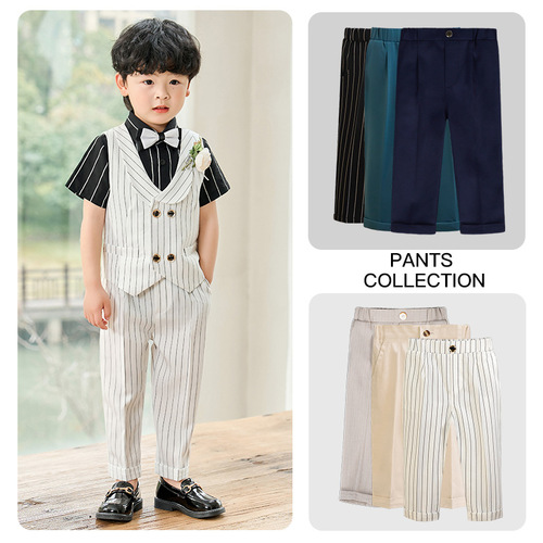 Children's suit trousers, boys' solid color Korean suit trousers, spring and autumn casual striped trousers, school trousers for elementary and middle school students.