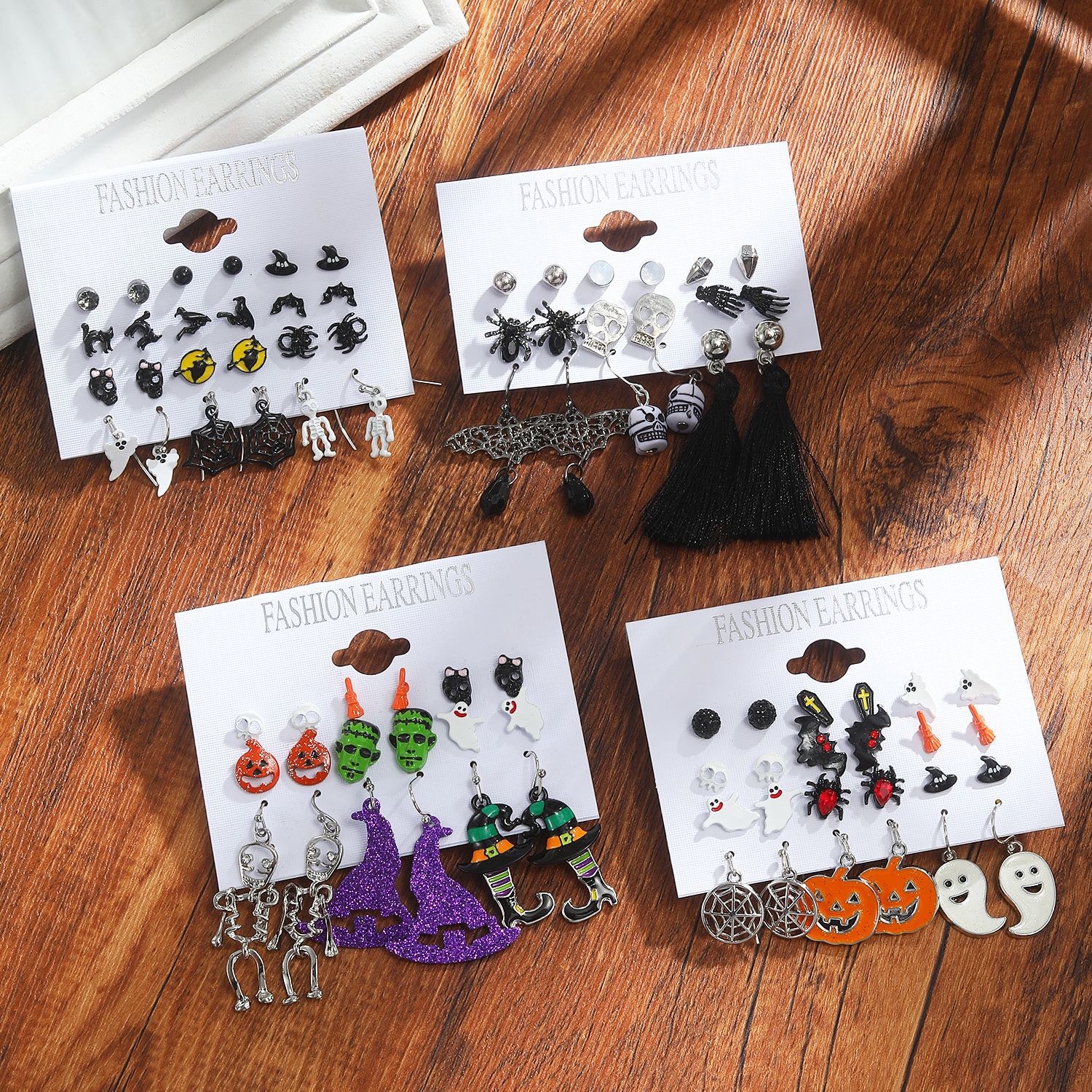 Pumpkin, Spider, Bat Pattern 1 Set Halloween Cute Funny Pumpkin Spider Bat Alloy Drop Earrings Ear Studs