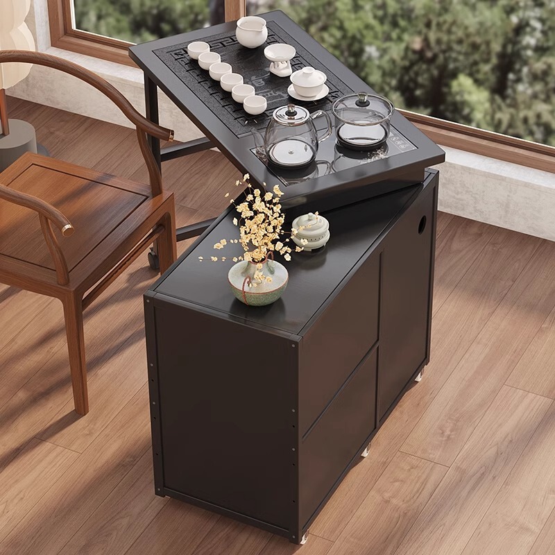 Balcony Home Table and Chair Combination Coffee Table Rotatable Tea Table Small Tea Cart Cabinet Walnut Color Bamboo Removable Tea Table