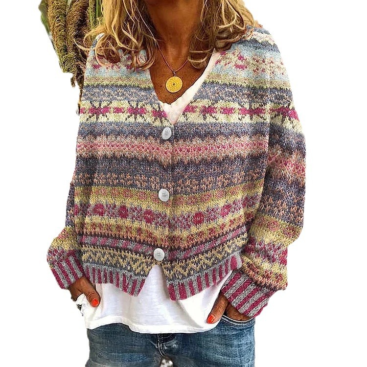 Damkläder Färdiggjord 3D-printad damkofta, mjuk tröja, casual jacka, stickad tröja, moderiktiga blomsterserier_voghion.com