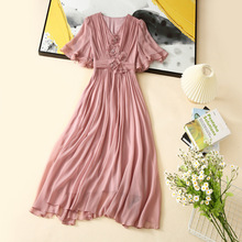 純色真絲連衣裙2023女新款高級感奢華國際大牌夏季度假桑蠶絲長裙