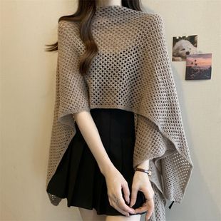 Fashion Hollow Loose Knit Shoulder Cape for Women, Summer Plus Size, Chic Design, Slimming Air Conditioning Cardigan