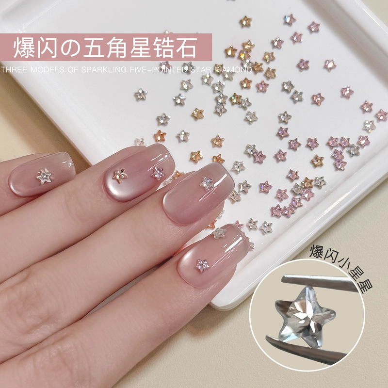New Nail Art Accessories: Five-Pointed Star Rhinestones, Sparkling Silver-White Champagne Flat-Back Mini Rhinestones for Nail Decoration, 30 Pieces New Nail Art Accessories: Five-Pointed Star Rhinestones, Sparkling Silver-White Champagne Flat-Back Mini Rhinestones for Nail Decoration, 30 Pieces