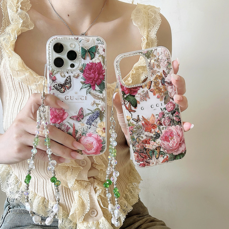 iPhone16Promaxに適したフラッシュダイヤモンドミラーリング小さな香りの蝶の花トレンディなブランドアクリルApple携帯電話ケース|undefined