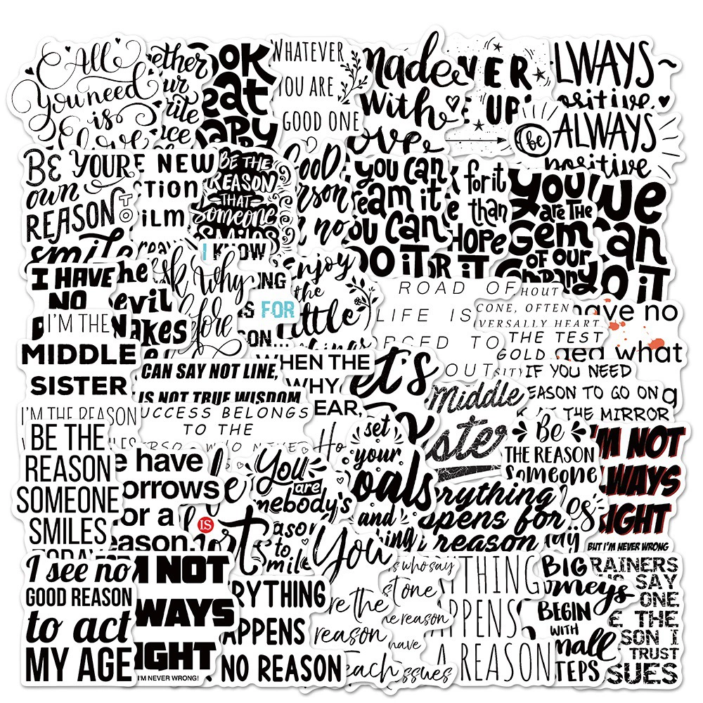 50 черно-белых вдохновляющих текстовых наклеек для граффити персонализированный багаж Ноутбук чашка для воды мобильный телефон гитара водонепроницаемые наклейки