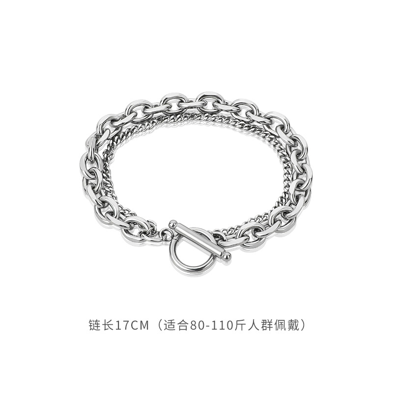 Double layer silver bracelet 17cm (section style)