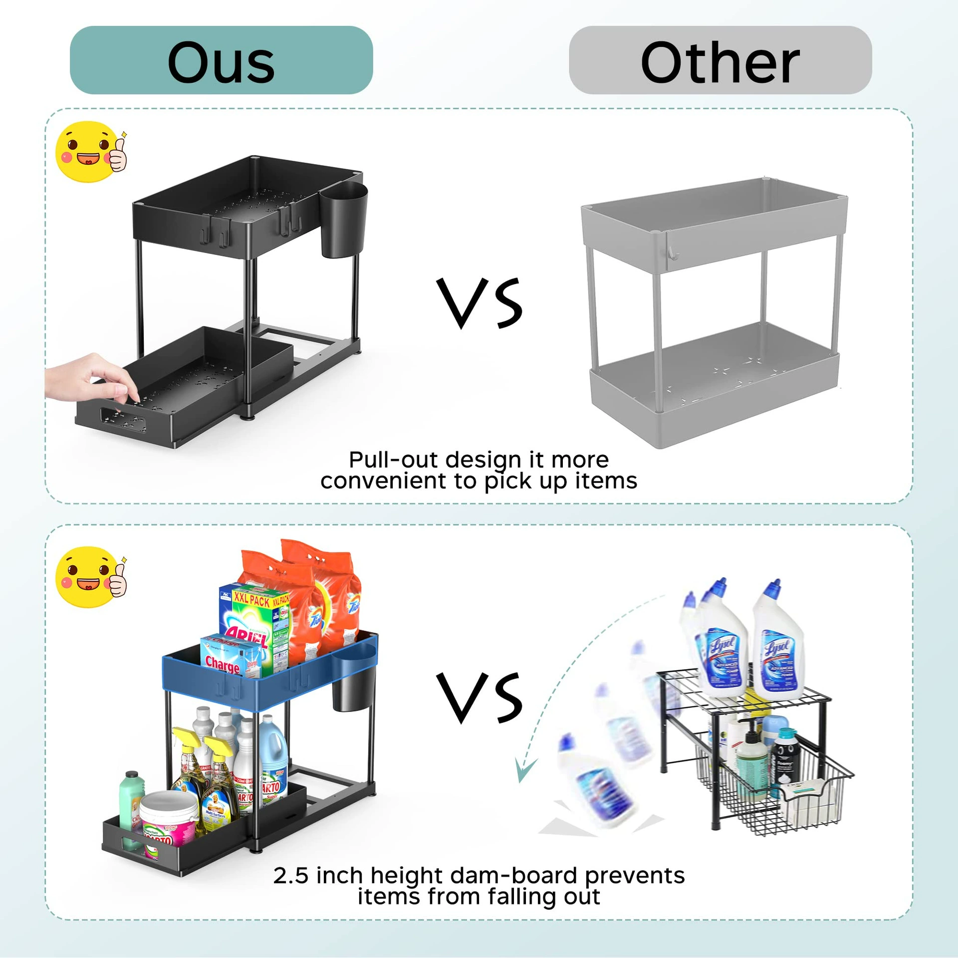 Haohong Double-Layer Pull-Down Kitchen Organizer Rack for Countertop or Cabinet, 40x24x7 cm