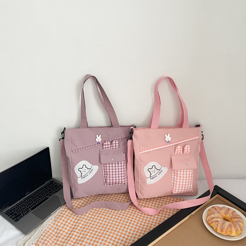 Student Canvas Casual Handbag 2022 New Fashionable Korean Style Cartoon Bear Cute Soft Girl Girl Crossbody Bag