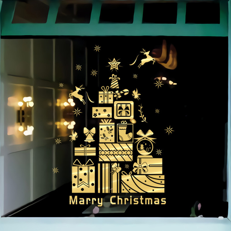 クリスマス装飾品シール金色大クリスマスツリー貼り画元日デパートガラスショーウインドーシーン配置貼り|undefined