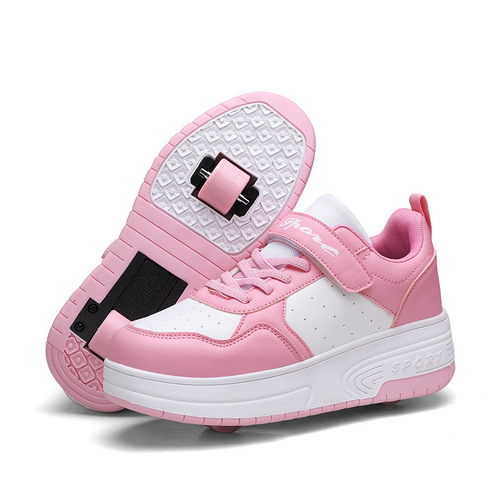 Skateboarding shoes for children, removable fluorescent double wheels, suitable for boys and girls, students, ice-skating shoes for young people and teenagers, sports outdoor skate shoes.