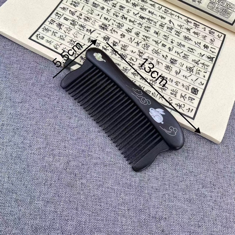 紫光檀螺钿梳非遗工艺手工镶嵌插齿梳天然紫光檀木梳子|undefined
