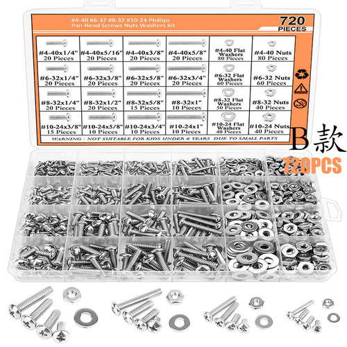 Cross-border screw box with 700PCS/540PCS/304 stainless steel American cross head screw set