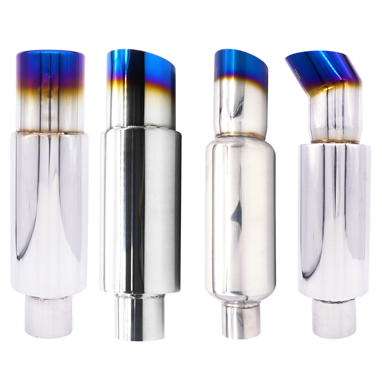 Modificación del coche tubo de escape tambor de cola de acero inoxidable tambor redondo tambor de sonido fila recta Universal con Garganta de cola chapado azul para hornear Azul Plata