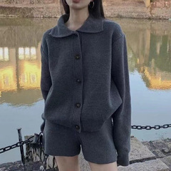 深秋冬服とpolo襟セーターのセットの短い2つのセットの韓劇は秋の女装を着ます。