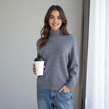 【衡嘉HJ】一线成衣无缝高领长袖套头羊毛针织衫女宽松保暖打底衫