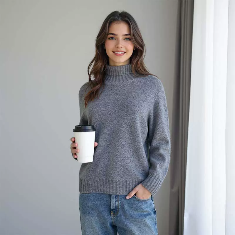 【衡嘉HJ】一线成衣无缝高领长袖套头羊毛针织衫女宽松保暖打底衫