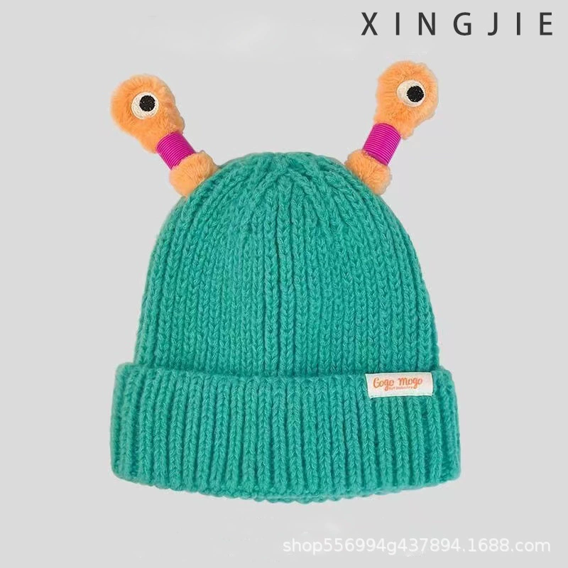  cartoon knitted woolen children's demi-season monster, funny keep warm knitted hat, family style