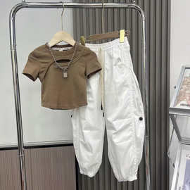 女童夏季网红炸街套装休闲运动服夏装女大童短袖时髦洋气两件套潮