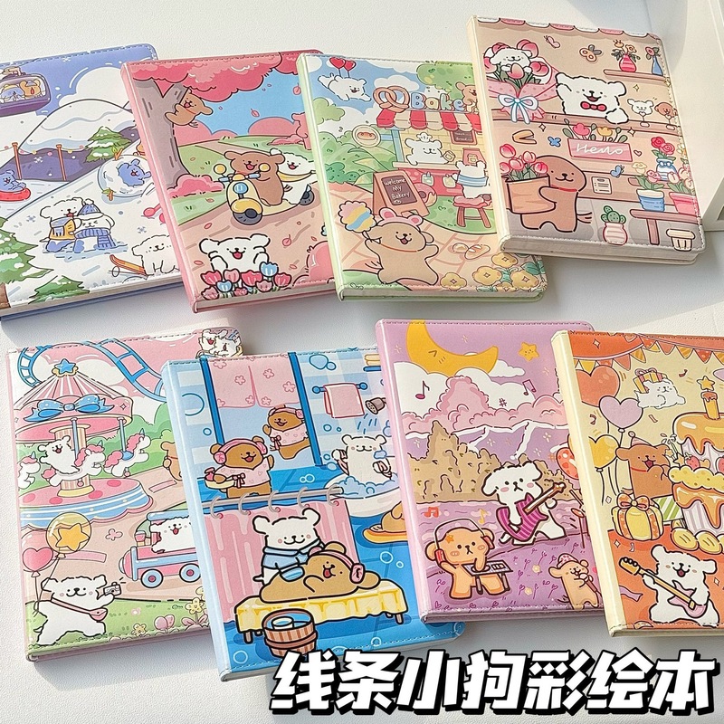 ラインパピー A5 レザー フルカラー インナーページ ノート かわいい漫画 学生日記 手元帳 ギフト|undefined
