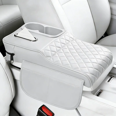 Car Armrest Box Protective Cover, Multifunctional Armrest Box Storage Box, Car Thickened Heightening Pad, Car Armrest Box Pad (Armrest box pad) - colorful-cup-diamond-style-white