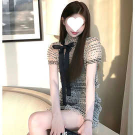 法式名媛时尚套装女纯欲风波点独特别致上衣+高腰短裙两件套