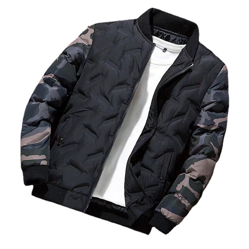 Men's Down Jacket With Zip Pockets And Warm Cotton Lining Black_voghion.com